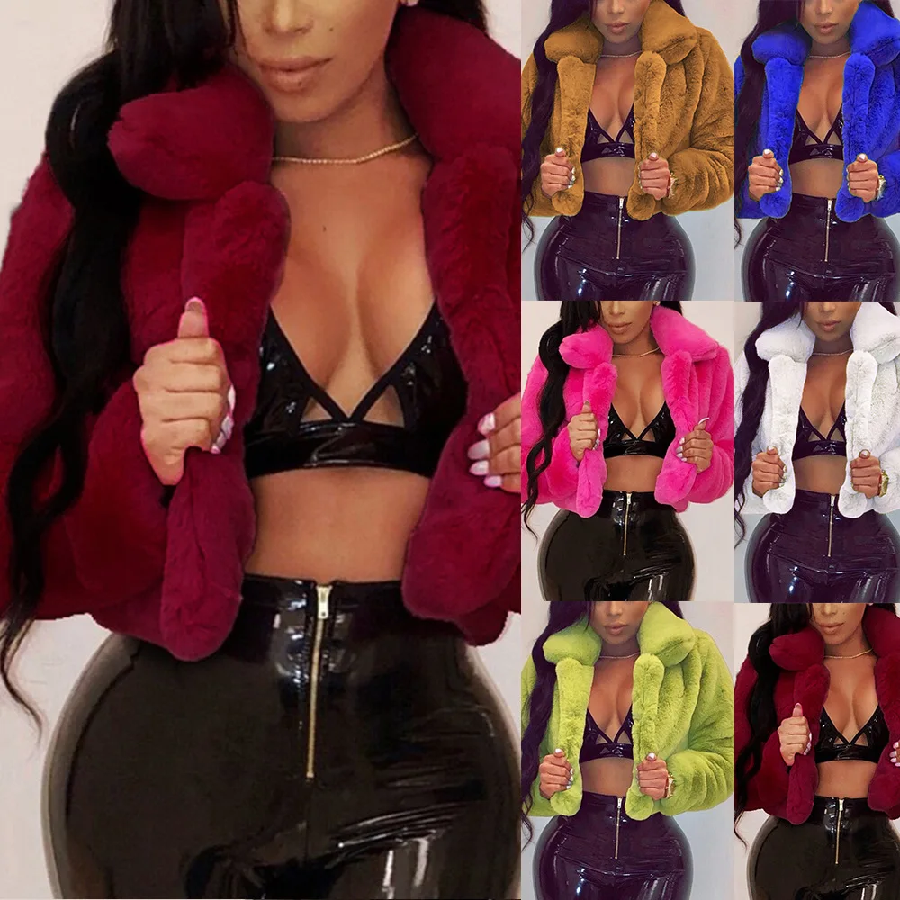 Women Short Coats Turn Down Collar Coat Thick Warm Faux Fur Jackets Y2k Streetwear Elegant Work Solid Outerwear Open Front 2026