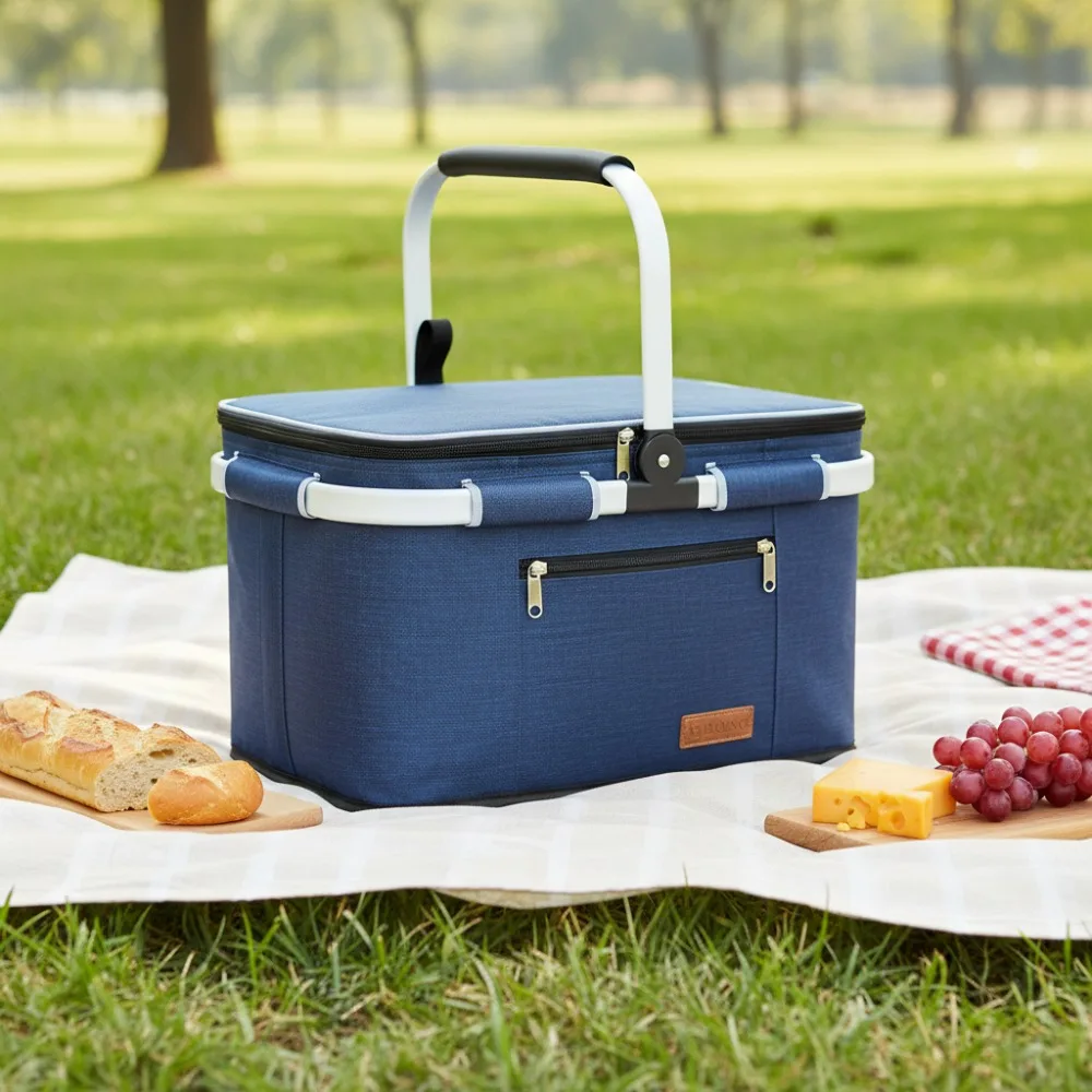 

35L Large Insulated Picnic Basket with Leak-Proof Design, Foldable for Outdoor Travel & Wedding Gifts