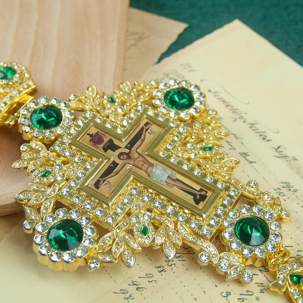 HTISOK Griechisch-Orthodoxes Bischofs-Brustkreuz mit Edelstein-Religionsdekoration für die Priesterordination – Detail 4