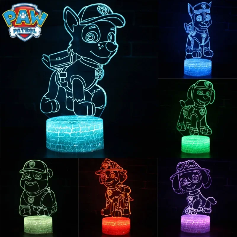 Paw Patrols 3D LED Night Lights Table Lamps Anime Figures Chase Marshall Rocky Desk Lamp Kids Toys Home Bedroom Decorative Lamps