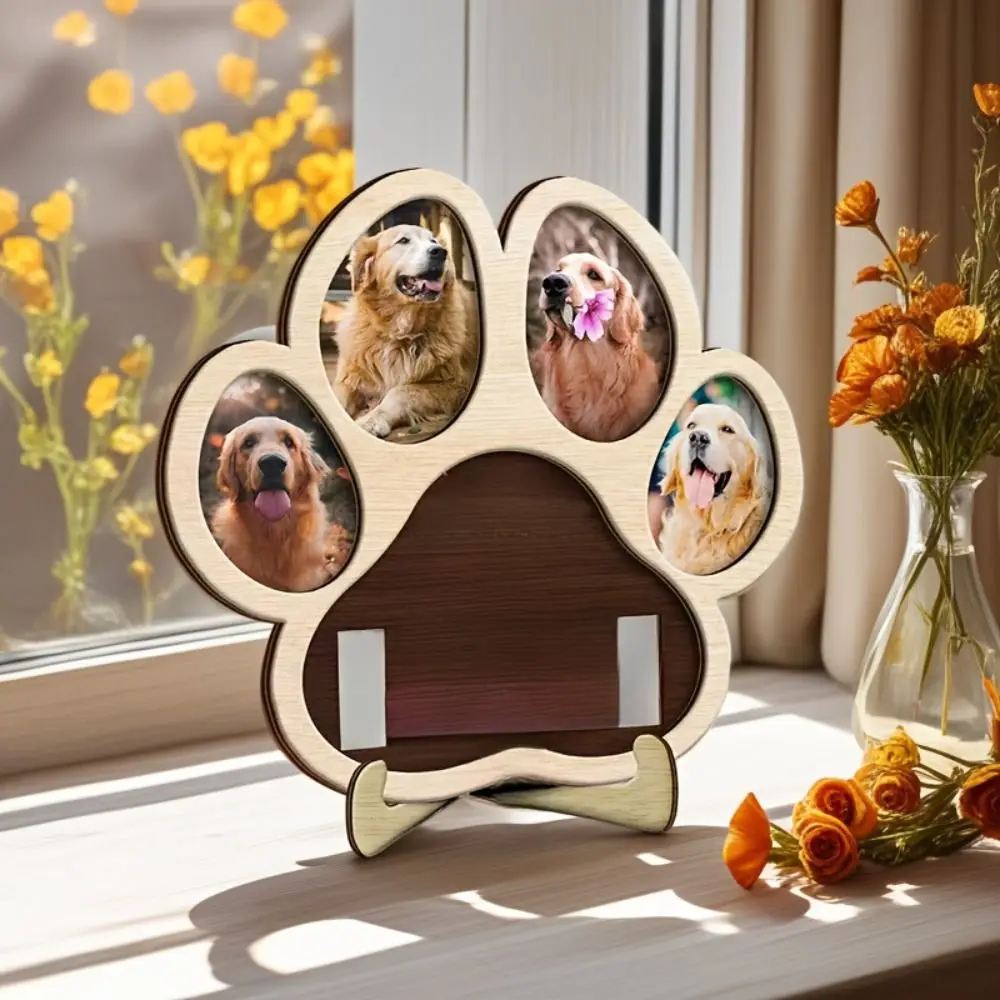 Nouvel album photo commémoratif pour animaux de compagnie en bois massif, support artisanal finition naturelle, étagère de présentation souvenir, décoration intérieure