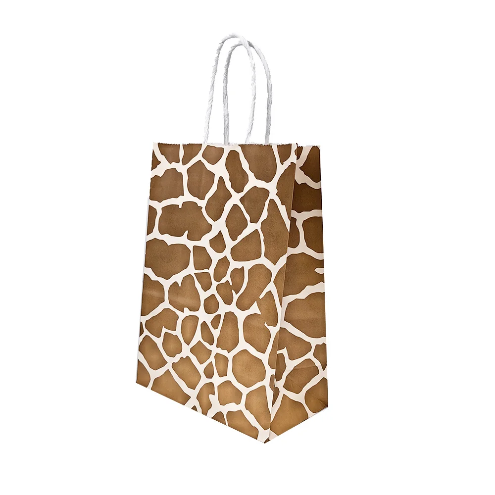 10pcs Safari Animal Paper Gift Bags with Handles Leopard Zebra Giraffe Print Birthday Wedding Candy Treat Bags Party Supplies