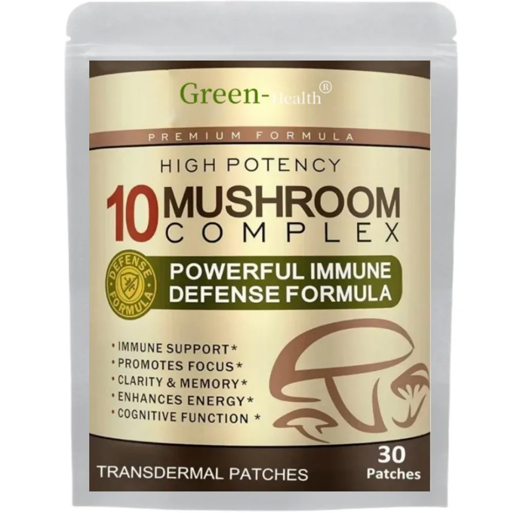 Advanced 10 Mushroom Complex Transdermal Patches for Brain Memory Focus Immune Support Lions Mane-Reishi-Cordyceps 30 Patches