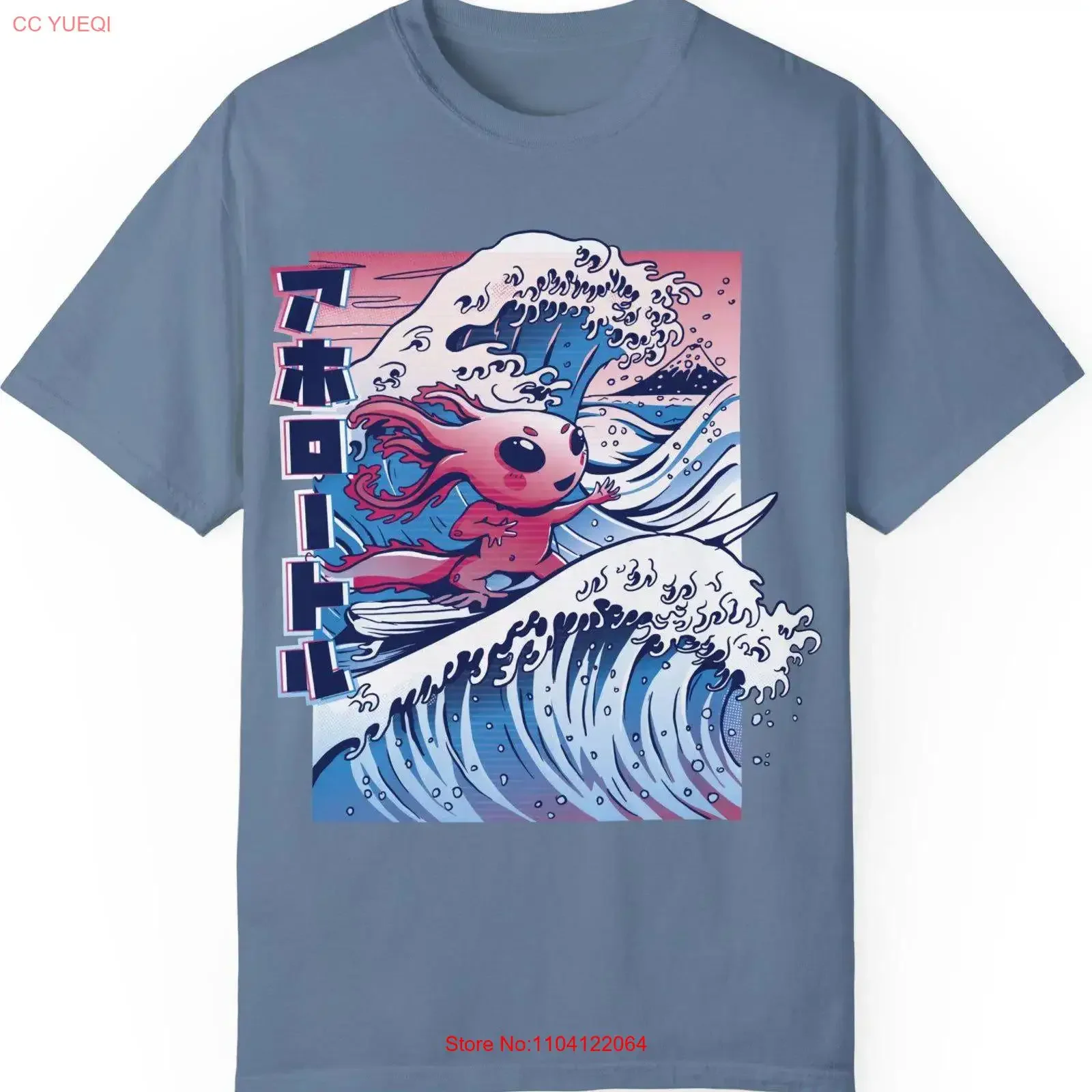 Axolotl اليابانية موجة تي شيرت مضحك الحيوان لطيف قمة خمر غسلها للارتداء اليومي تنفس تنوعا أوم مريحة