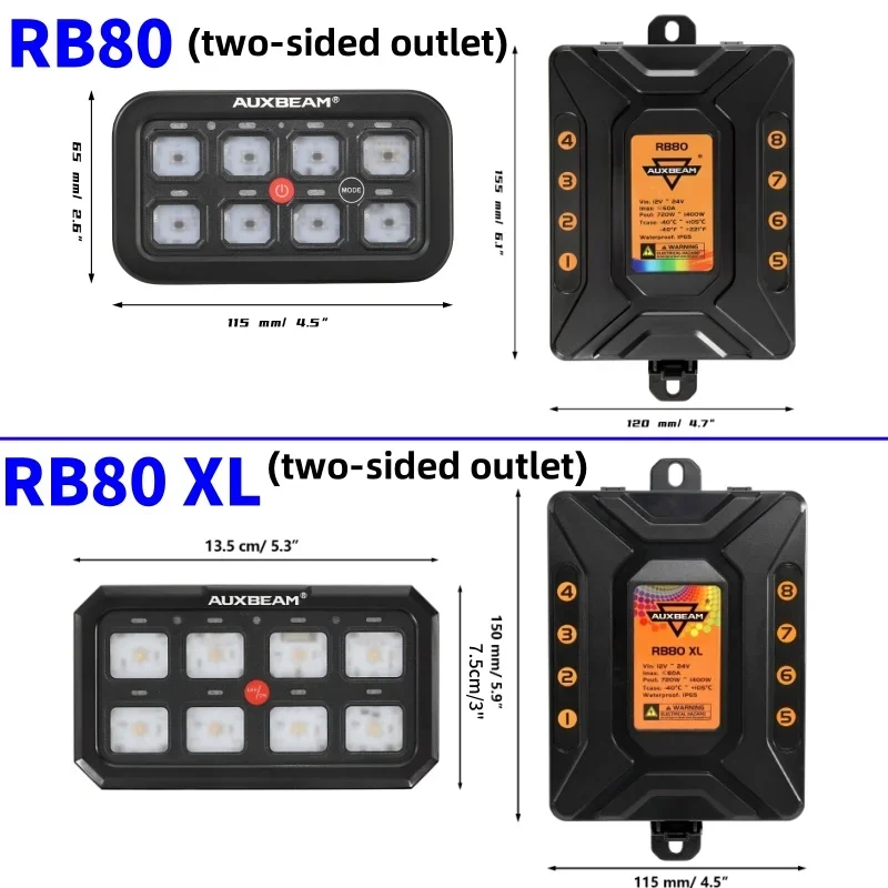 Auxbeam RGB 8 Gangs Switch Panel Toggle/ Momentary/ Pulsed Mode Supported for SUV UTV Caravan (Two-Sided Outlet) RB80