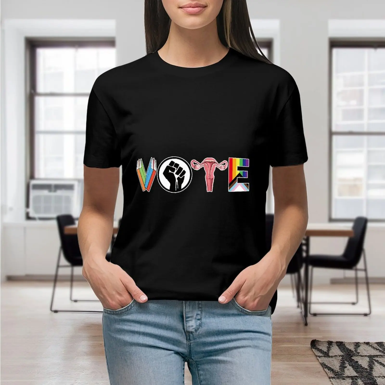 Vote Shirt, Banned Books Shirt Print T Shirt for Women Graphic Shirts Casual Short Sleeved Black Female Tee O-neck T-shirts