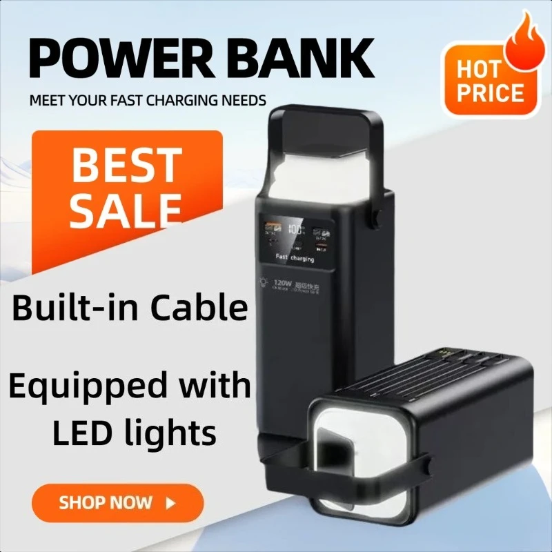

50000/100000 MAh High-capacity Power Bank with Built-in Cable and Super Fast Charging