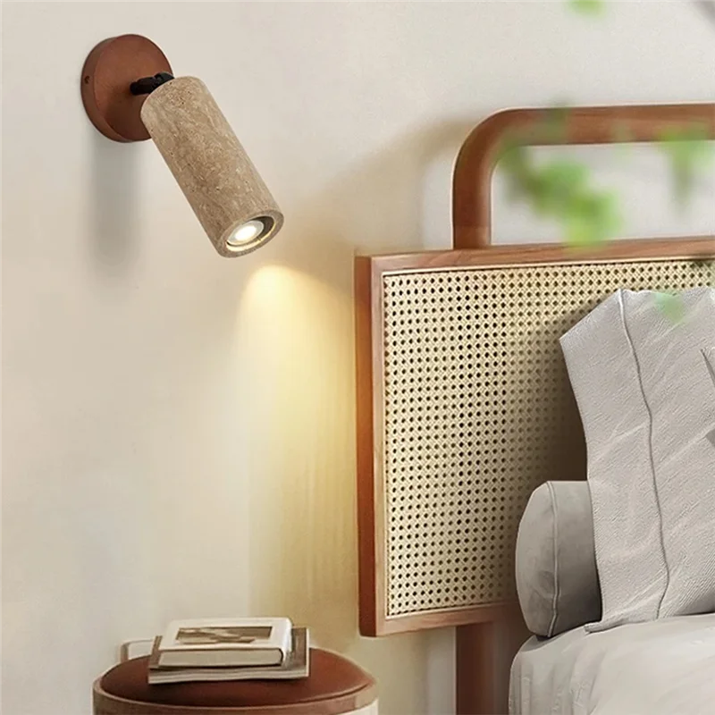ABJI-Yellow Travertine Walnut Color Rotatable Wall Lamp Modern And Simple Living Room Corridor Entrance Sconce Light