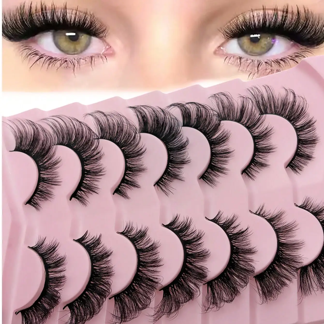 7 Paar Katzenaugen-Wimpern, natürliche, schmale Fuchsaugen-Form, flauschig, dicht, verlängern die äußere Augenwinkel, für den täglichen Gebrauch. – Detail 6