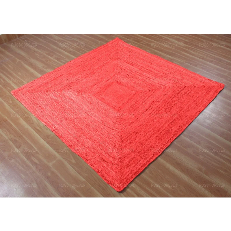 

Natural Jute Square Mat Living Room Red Kilim Runner Area Rug Handmade Carpet