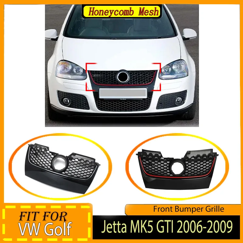 

For Volkswagen VW Golf 5 Jetta MK5 GTI 2006 2007 2008 2009 Front Bumper Grille Center Honeycomb Mesh Air Intake Grills Body Kit