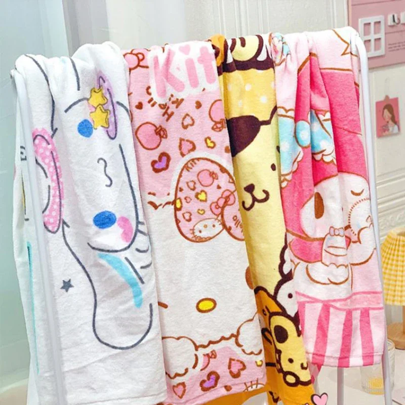 Kawaii Sanrios Hellokittys Mymelody Cinnamoroll Bath Towel Beach Towel Cartoon Water Absorption Cotton Birthday Gift For Girls