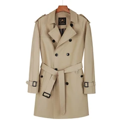 Double breasted trench coat men long British handsome Khaki rain proof thickened down vest autumn loose windbreaker men