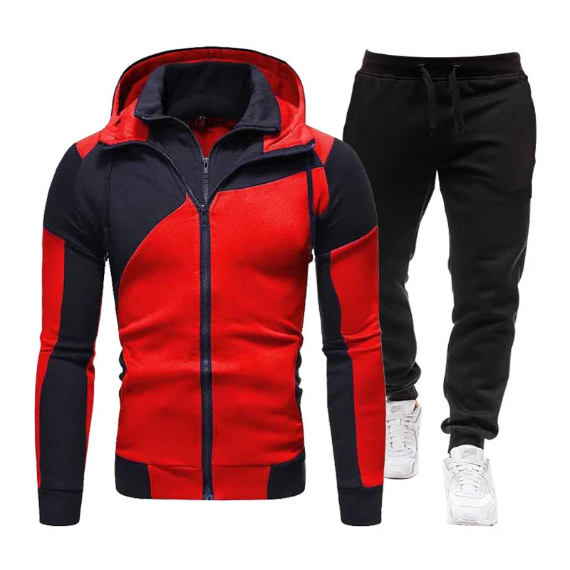 Autumn New Double Zipper Two Pieces Set Men Tracksuit Men Sportswear Male Hoodie Jacket + Pants Youth outdoors casual Sweat suit