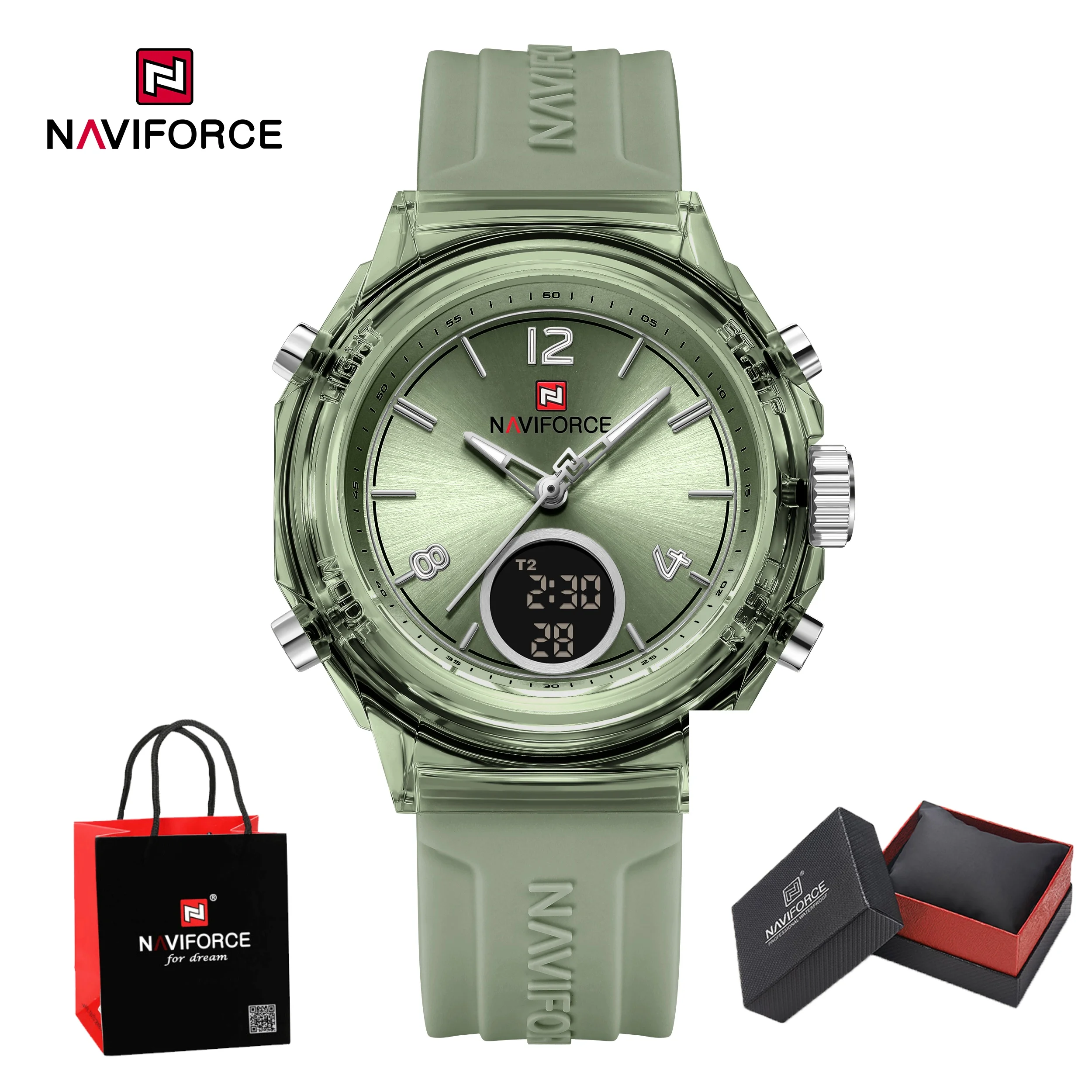 

NAVIFORCE модные спортивные часы для женщин двойной дисплей женские ретро женские кварцевые часы 50 м водостойкий круглый циферблат подарок подруге