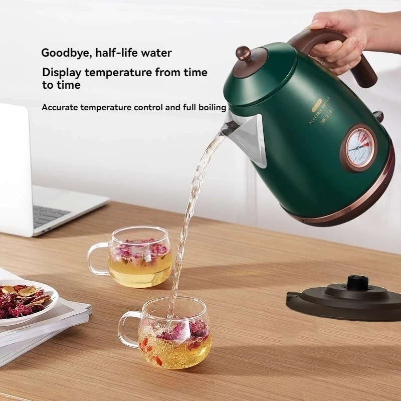 غلاية كهربائية أوروبية عتيقة شاشة عرض خضراء درجة الحرارة 304 فولاذ 1.7 لتر