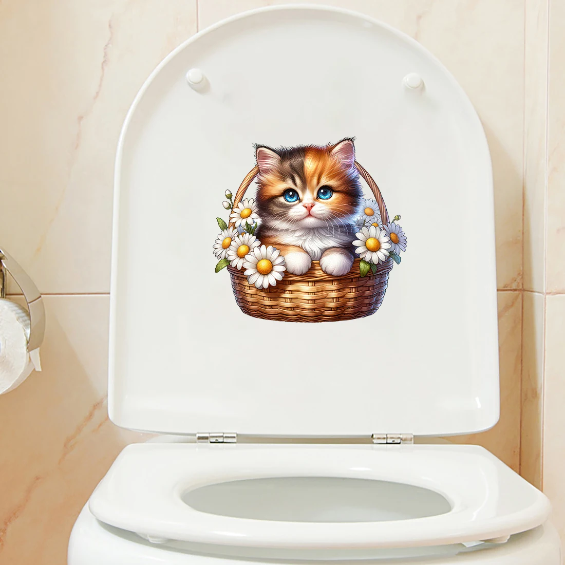 Three Ratels QB70 sweet Cat in the Flowers cartoon animal wall sticker for home decoration bathroom decals