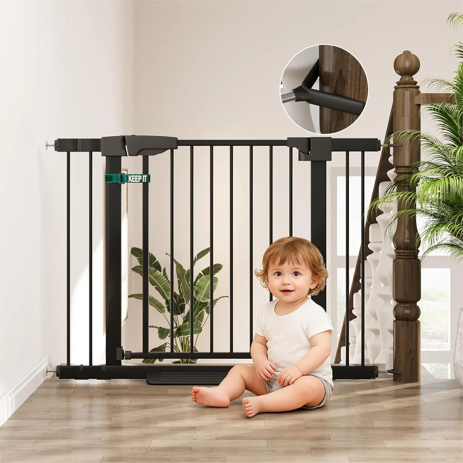 

29-43" Baby Gate for Stairs, 30" Tall Dog Gate Indoor, Pressure Mounted with Auto-Close, Safety Kids Gate for Doorways