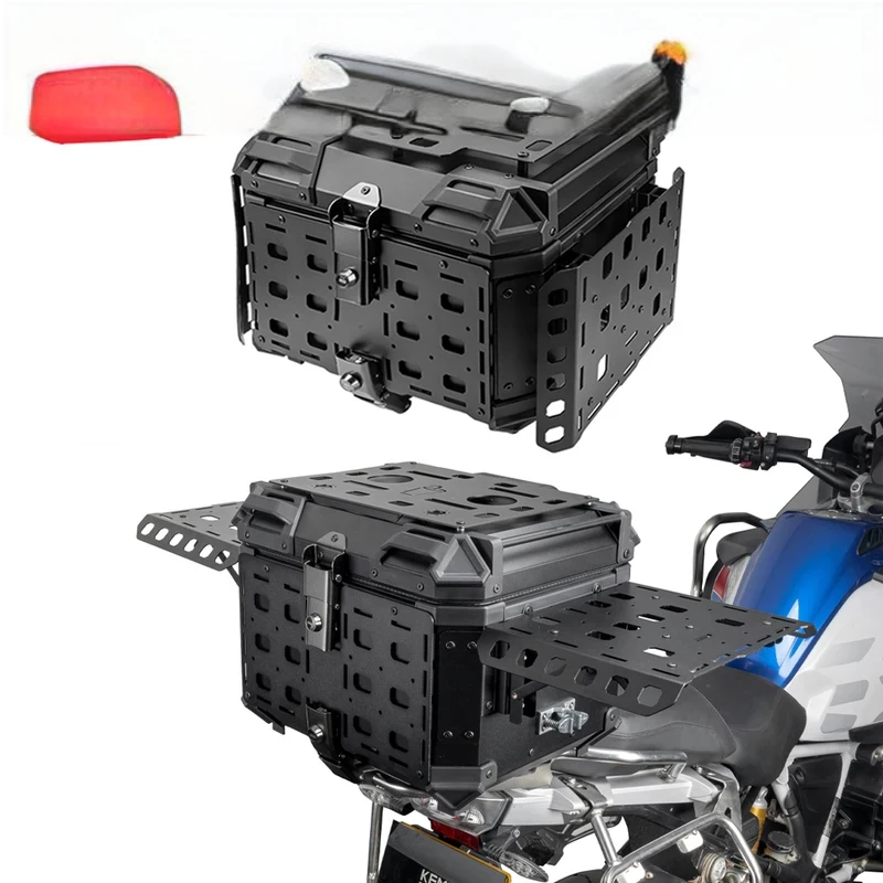 Motorcycle Tactical Aluminum Rear Luggage Trunk Storage Box with Panel Organizer Helmet