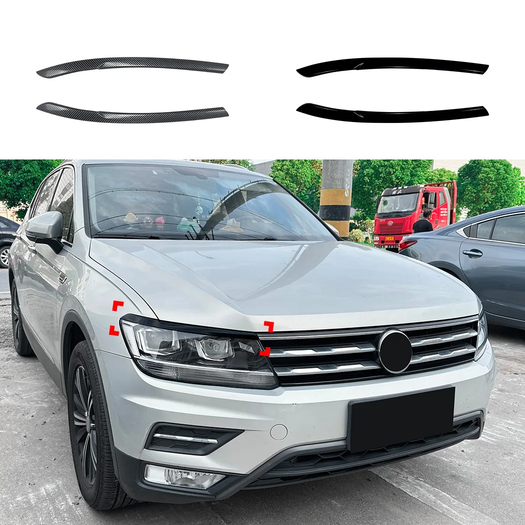 Für Volkswagen Tiguan MK2 2017-2020 Scheinwerfer-Augenbrauen-Außenaufkleber ABS-Kunststoff Hochglanz Schwarz