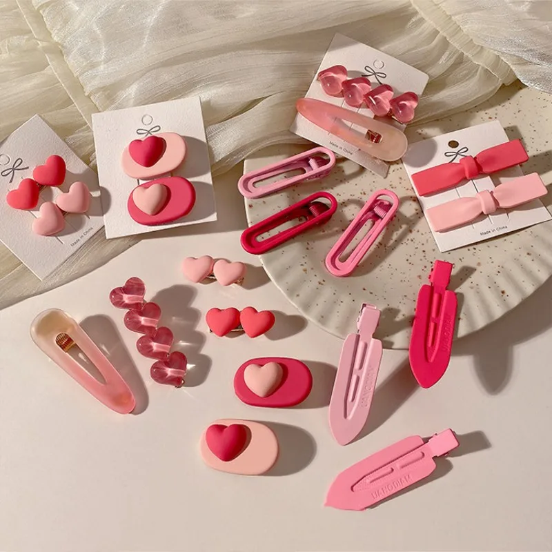 20pcs/lot Women Hair Clip Pink Bow Makeup Hairpins Girls Cute Bangs Clip Duckbill Clip Washing Face Hair Style Tools Accessories