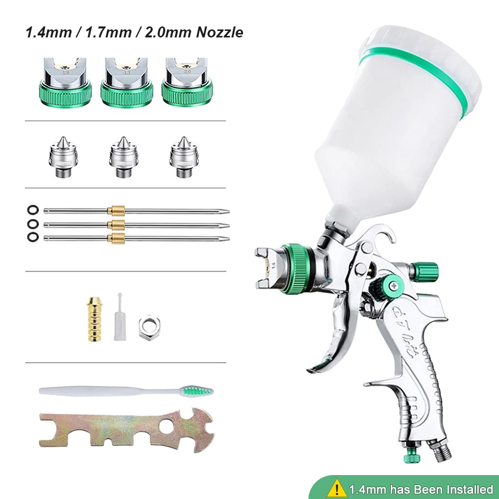 1.4/1.7/2.0/2.5mm 600ml Professioneel HVLP-spuitpistool met drukregelaar, huishoudelijk automatisch verfspuitpistool pneumatisch gereedschap, industriële kwaliteit stalen mondstuk, verffilter