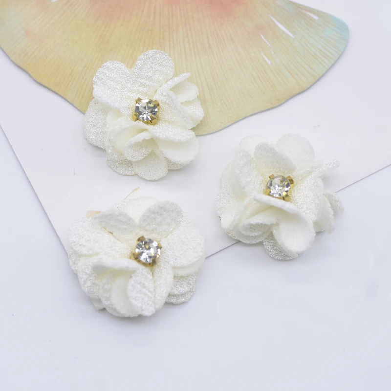 10Pcs 25mm Mesh Gardenia Flower Applique for DIY Headwear Hair Clips Decor Accessories Clothes Hat Shoes Crafts Sewing Patches