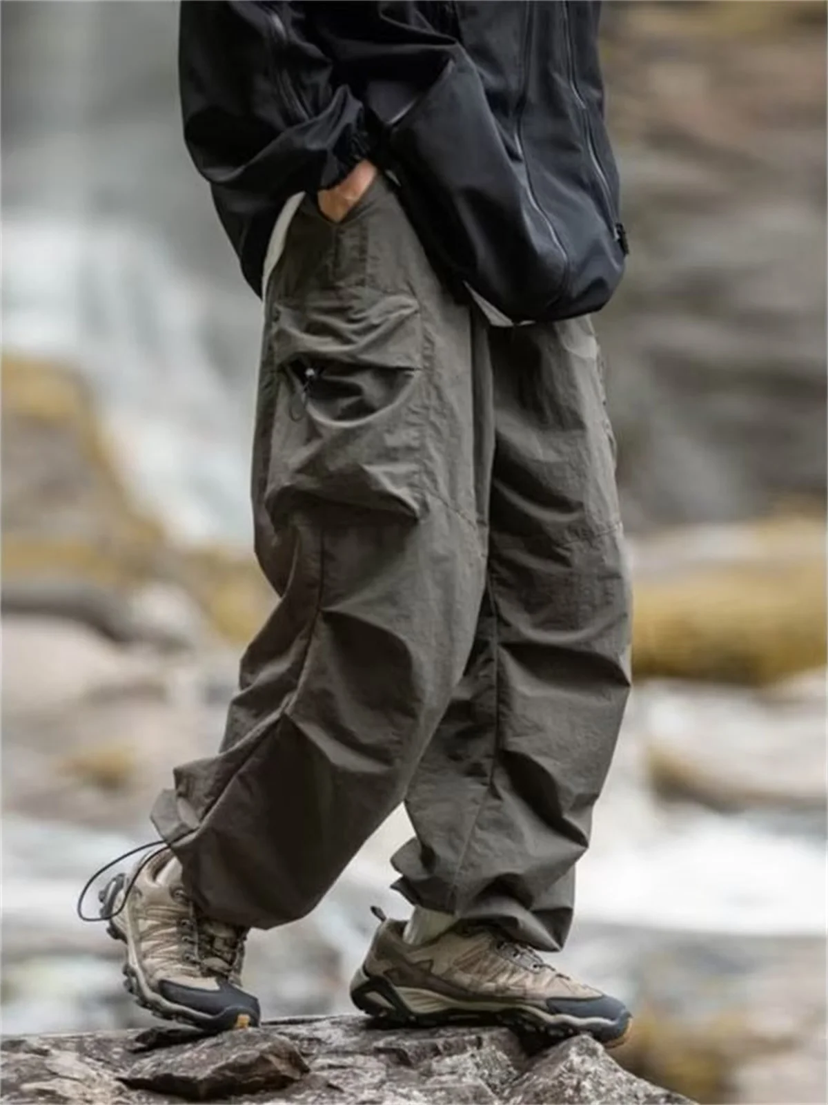 Men's Spring and Autumn New Waterproof Hip Hop Mountaineering Pants Casual Harajuku Work Pants Black Cargo Outwear Pants Men