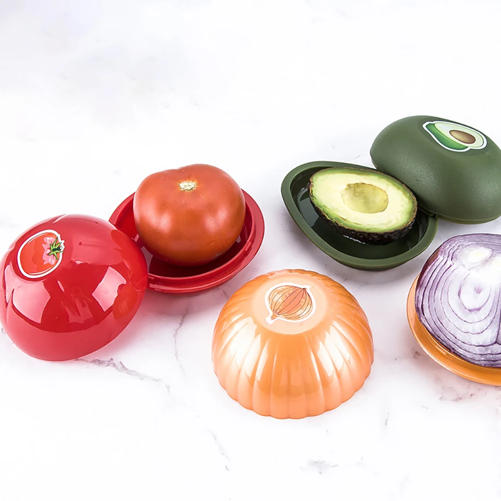 Creative Fruit Vegetable Fresh-keeping Cover Onion Garlic Avocado tomato  Refrigerator Fresh Storage Box Dropship Kitchen Tools