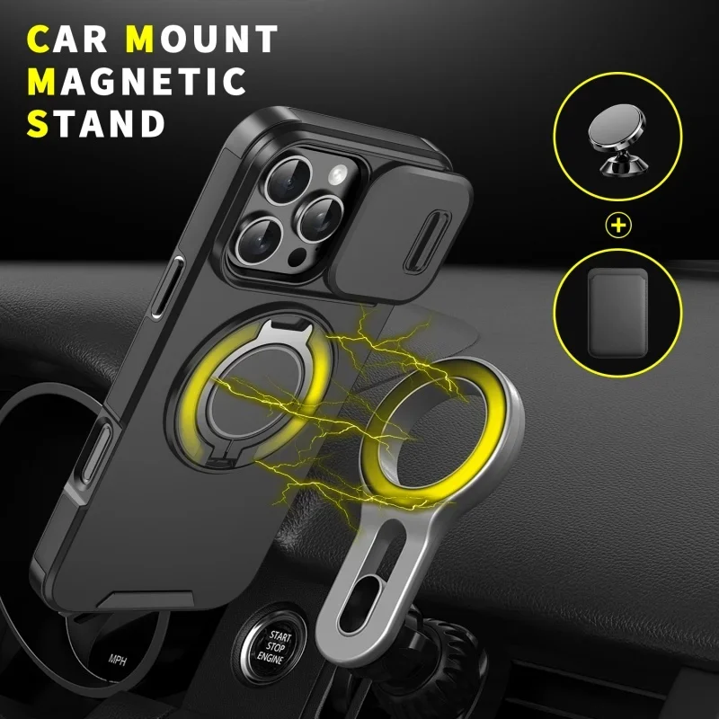 

Для iPhone 16 Pro Max Plus Магнитный держатель для кольца на палец Военный защитный чехол