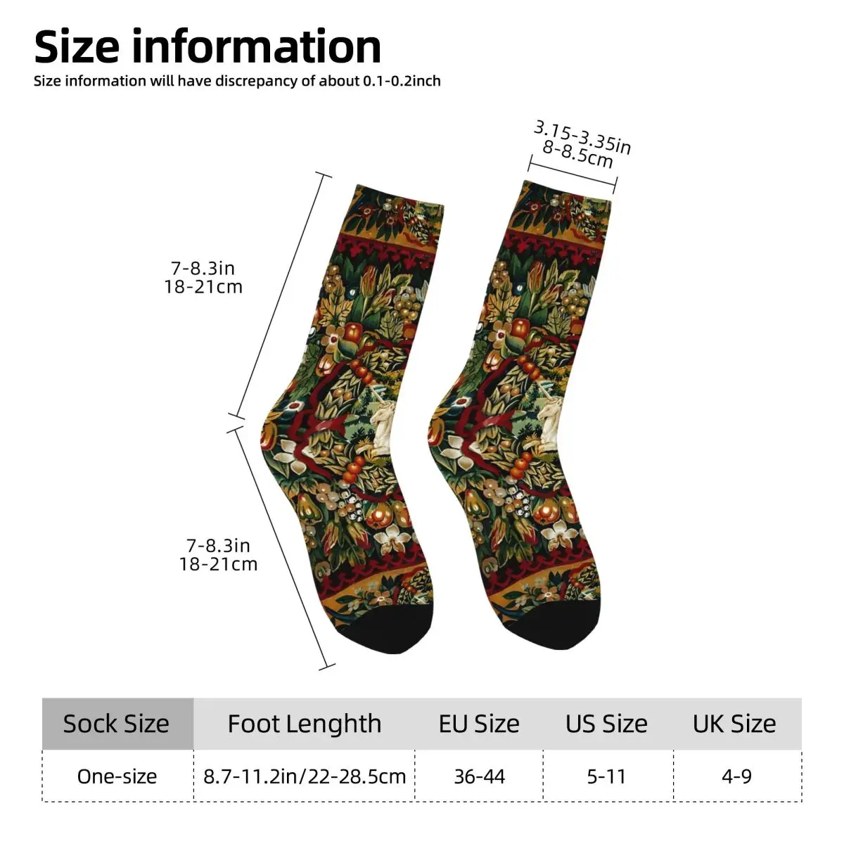 Calzini a compressione da uomo con arazzo floreale Vintage medievale unicorno Unisex modello Harajuku stampato novità Crew Sock