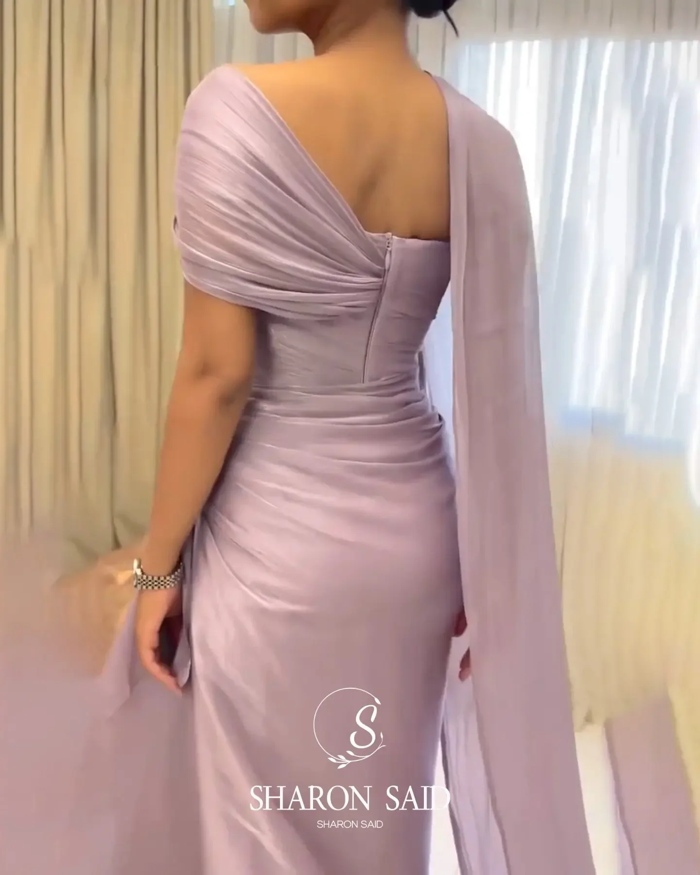 

Mojy Purple One Shoulder Prom Dresses 2025 Satin Pleated Mermaid Open Back Zipper Wedding Party Dress Slim Minimalist Customized