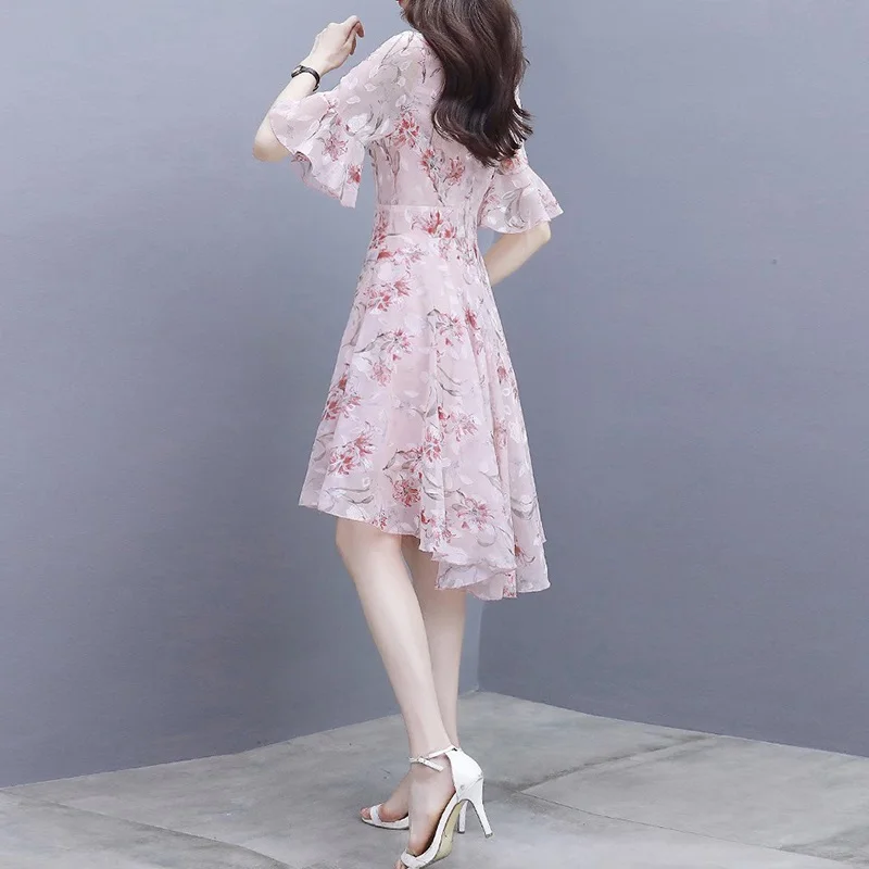 summer floral dresses for women 2024 new in Printed korean style clothes fashion elegant party midi Chiffon dress cheap casual