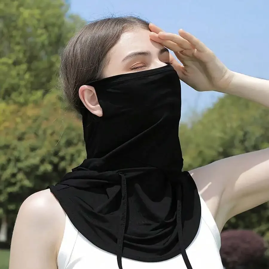 

UPF 50+ Hooded Sun Protection Face Neck Cover Ice Silk Gaiter Adjustable Drawstring for Outdoor Sports Beach Hiking