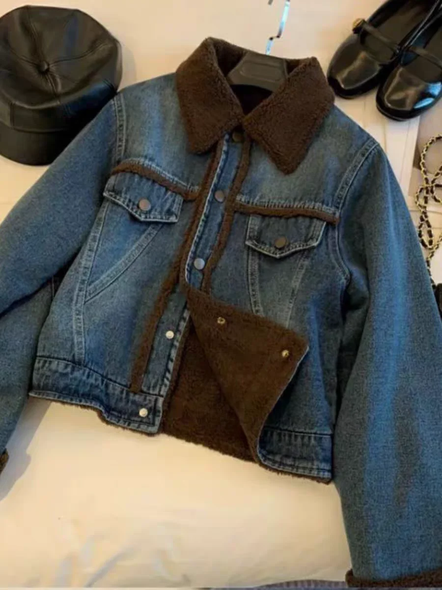 Cappotti di jeans per donna bavero giacche a maniche lunghe rosa pelliccia femminile peluche donna autunno dimagrante ultraleggero ritagliato femminile quotidiano OL