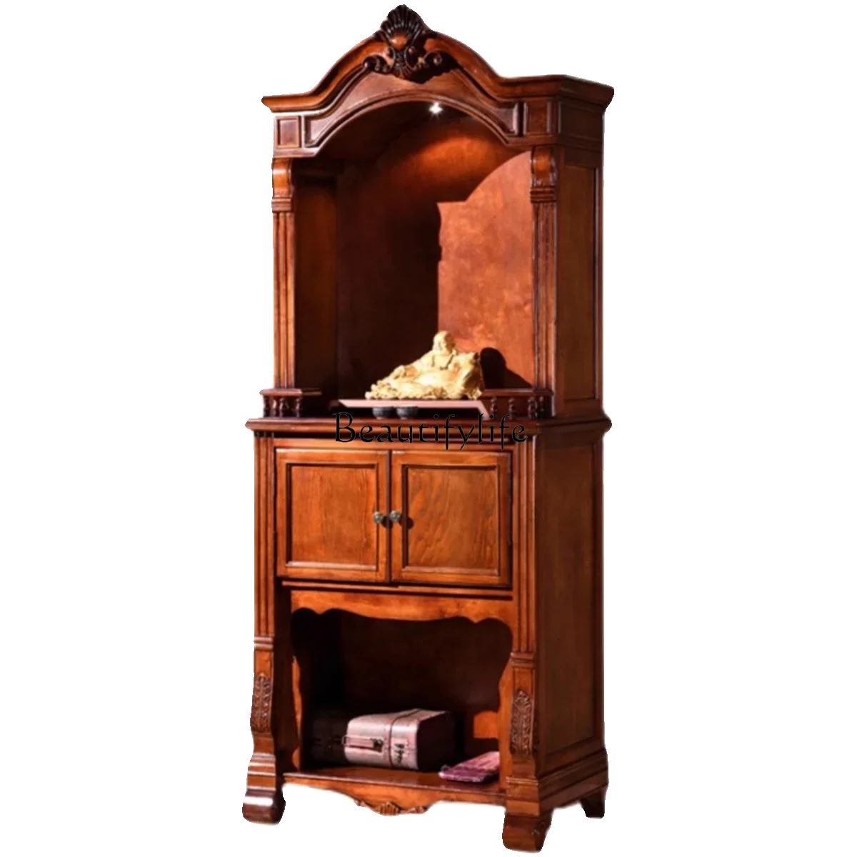 

*FG44American solid wood carving flower shrine shrine raised vertical cabinet God of Wealth Bodhisattva display cabinet
