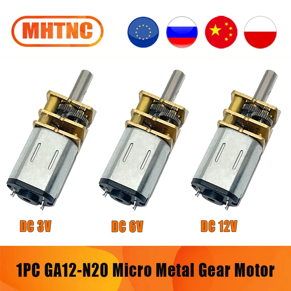 DC 3V/6V/12V GA12-N20 Micro Metal Gear Motor with Gearwheel Brushed DC Motor 15/30/50/60/100/200/300/500/1000RPM Low Speed Motor