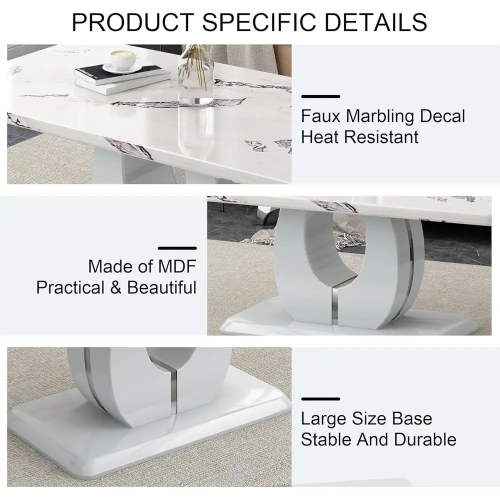 طاولة قهوة حديثة ذات مظهر رخامي مع مساحة تخزين لغرف المعيشة الصغيرة (43.3 لتر × 22.4 وات، أبيض ورمادي) #4