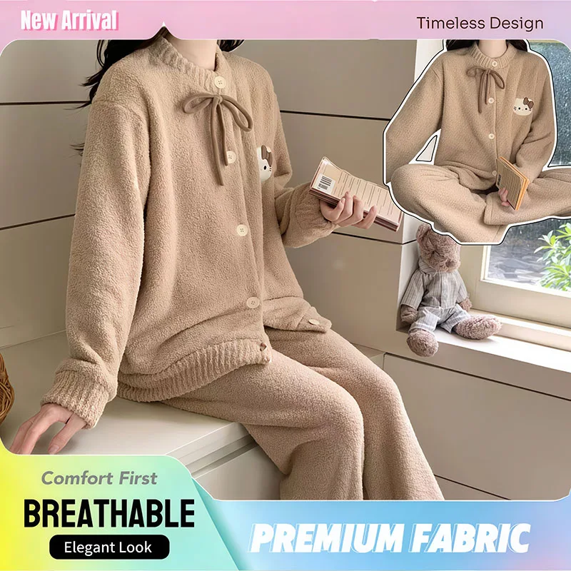 

Женский плюшевый пижамный комплект Sanrio Hello Kitty, осенне-зимний, новый, утолщенный, из кораллового флиса, уютный, теплый, домашняя одежда для отдыха, пижама для девочек