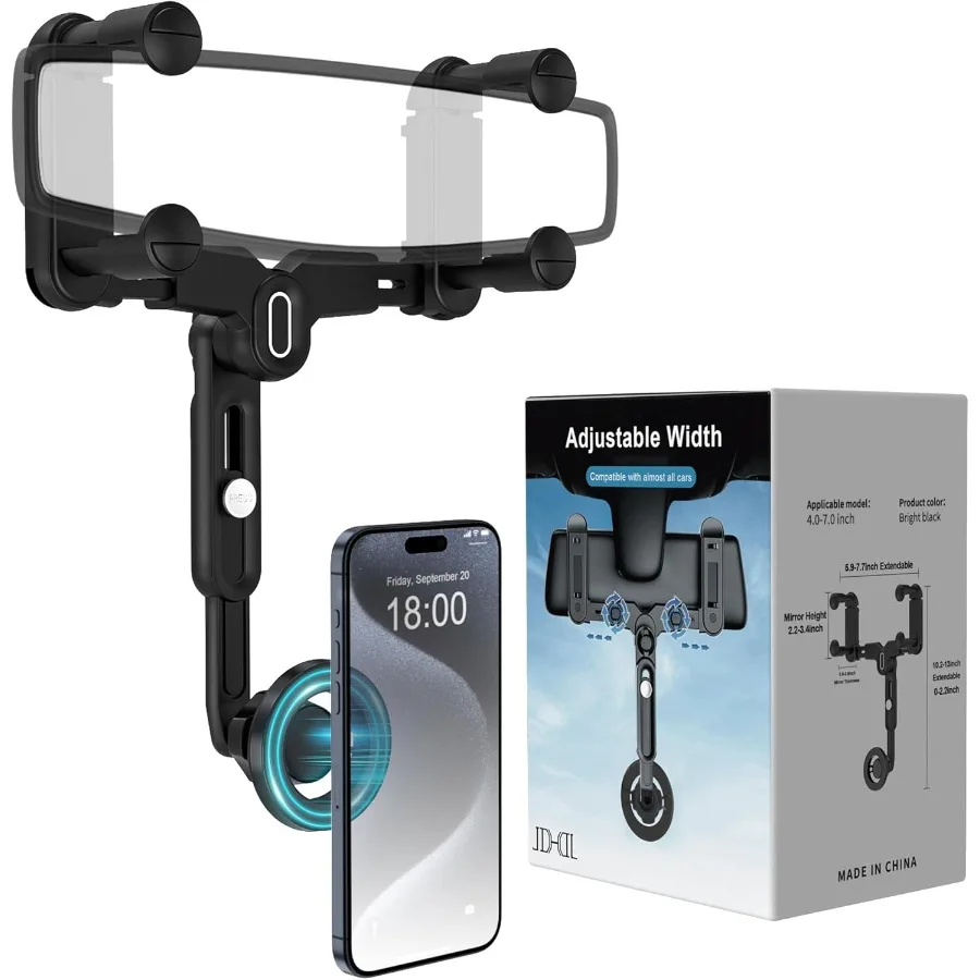 

Вращающийся и выдвижной автомобильный держатель Magsafe для зеркала заднего вида для iPhone 17, 16, 15, 14, 13, 12, серии и телефонов с M