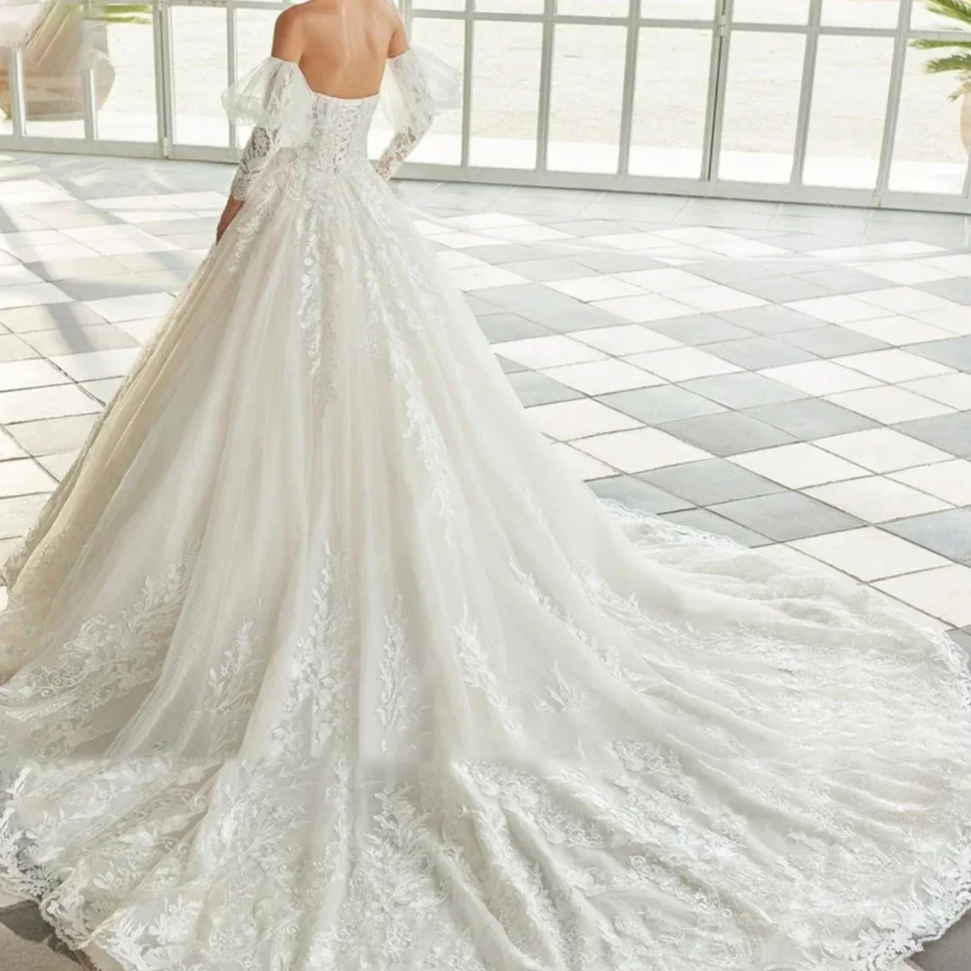 Sexy vestido de baile fora do ombro requintado vestidos de casamento querida colarinho manga longa vestido de novia vestido de noiva personalizado