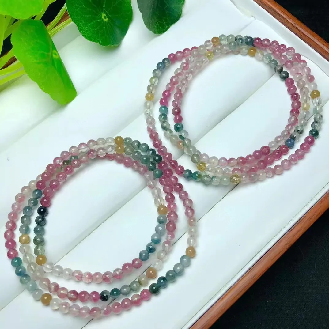 Hot sale Gril's cute Bracelets 3-circle colorful Tourmaline 4mm Bracelets Necklace for Good Jewelry Gift