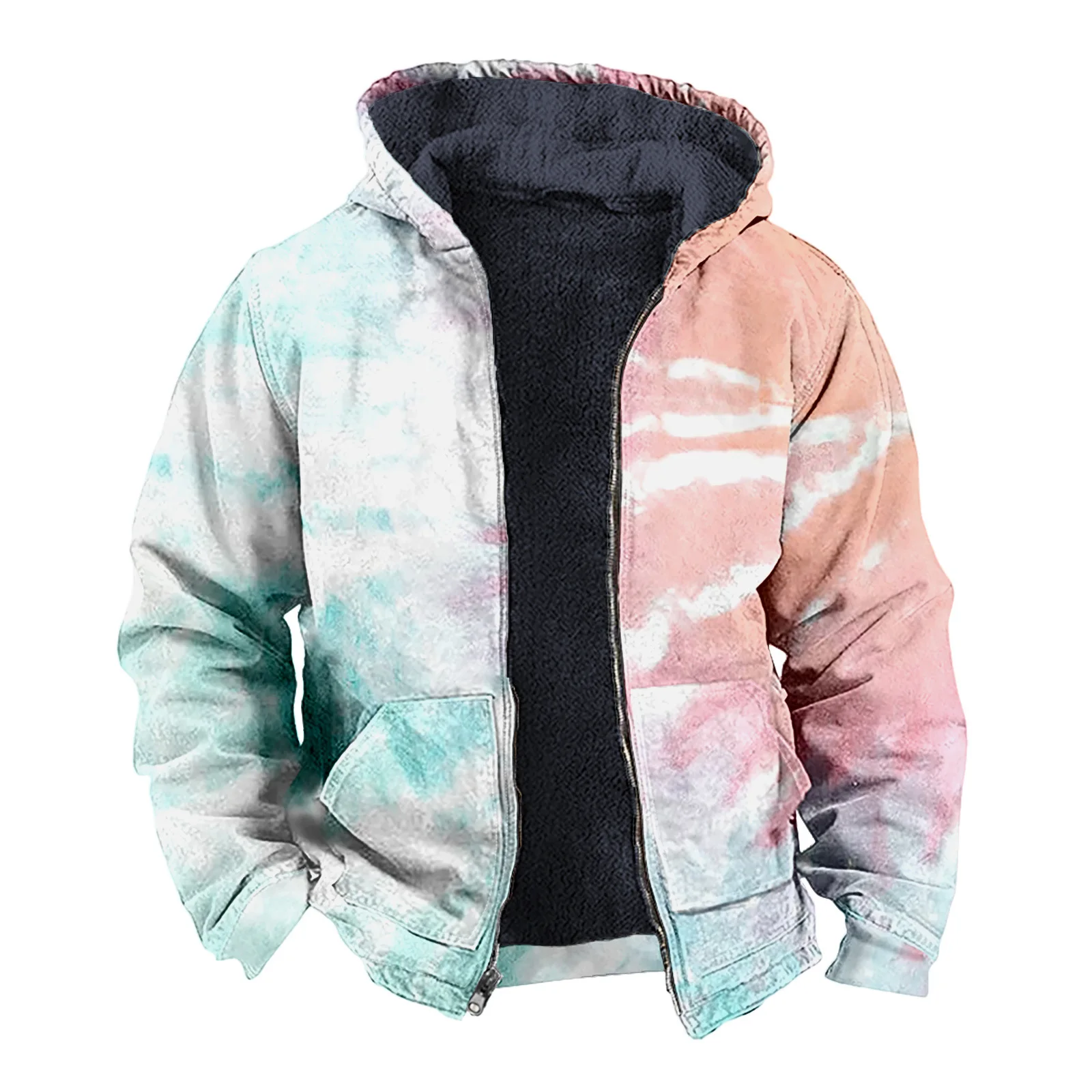 

Hip Hop Retro Multicolor 3D Print Winter Hoodies Zipper Jacket outdoors Outerwear Men Fleece Jackets Warm Coats