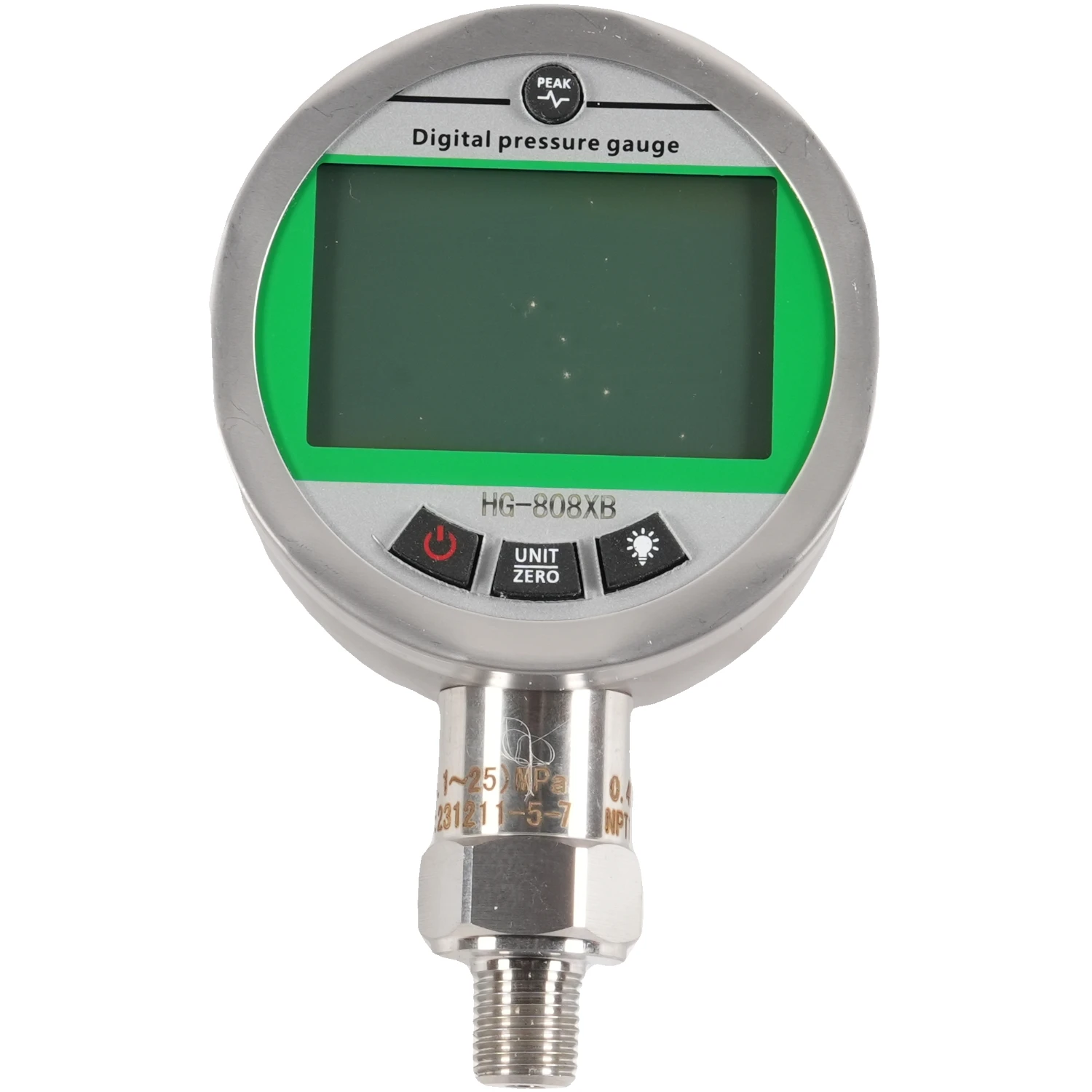 1PC Digital Pressure Gauge Green Digital Display Meter 25MPA Dial 80mm 0.4% FS 1/4NPT Engine Replacement Parts