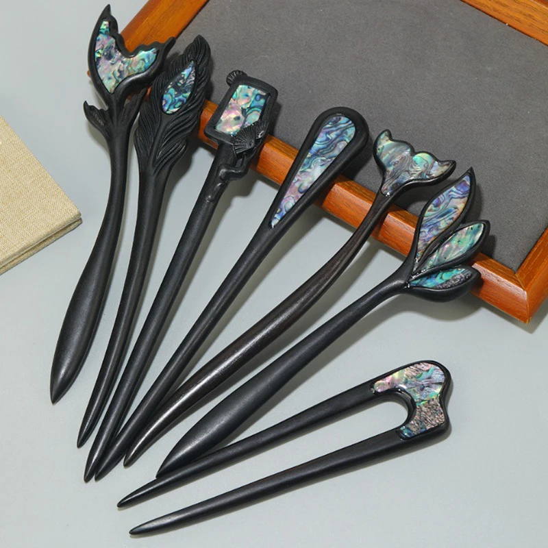 

Заколка для волос из черного дерева, заколка-рыбий хвост, резинка для волос, креативный аксессуар для волос в дворцовом стиле