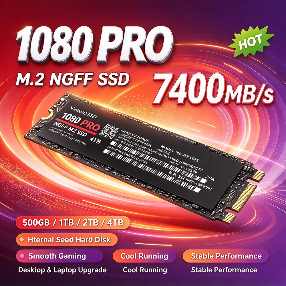 High Speed 1080PRO M.2 NGFF Internal SSD 500GB 1TB 2TB 4TB Solid State Hard Drive Reliable Storage Disk for Laptop PC Upgrade