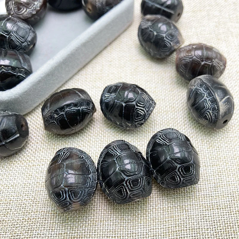 5PC Natural Black Ox Horn Turtle Gemstone Beads 22x19mm Jewelry Handmade Making Diy Necklace Bracelet Earring Tibetan Dzi Bead