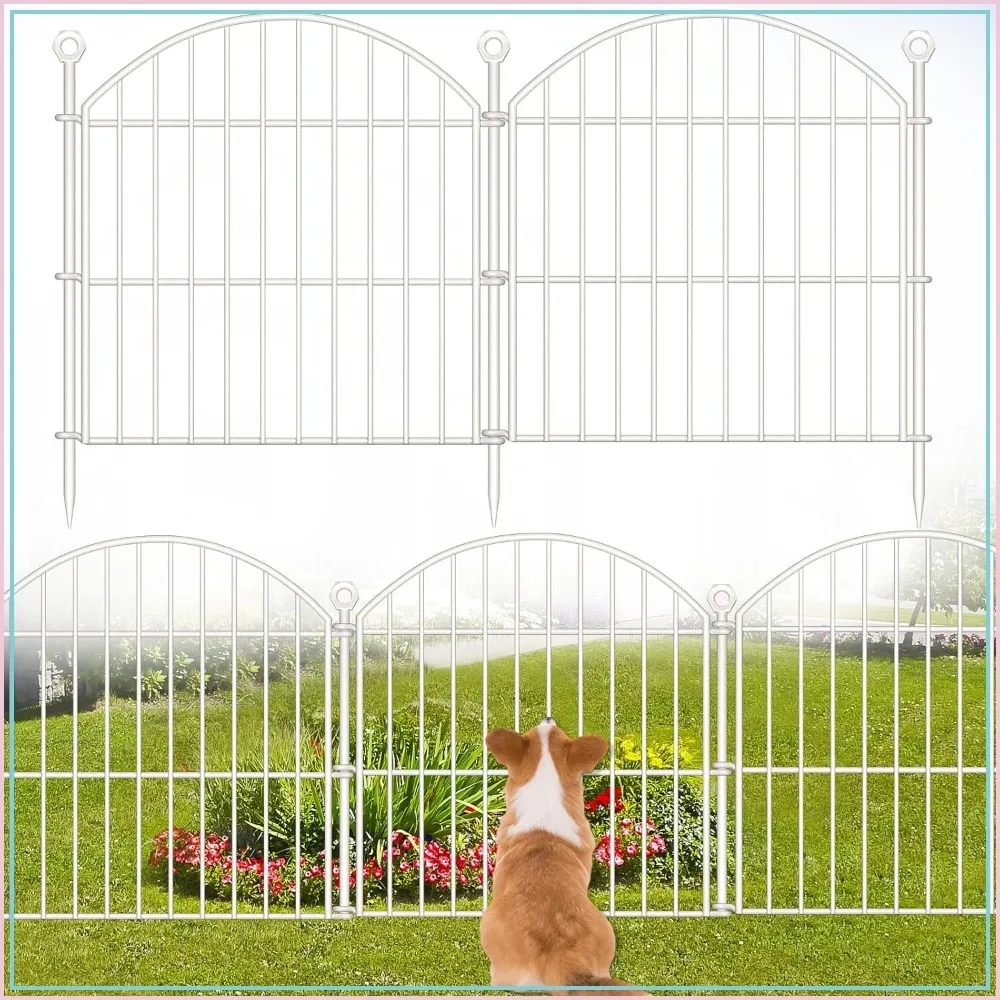 

No Dig Garden Fence 24in H x 20ft L, 10 Pack, Arched Flower Bed Edging, Animal Barrier for Dogs, White