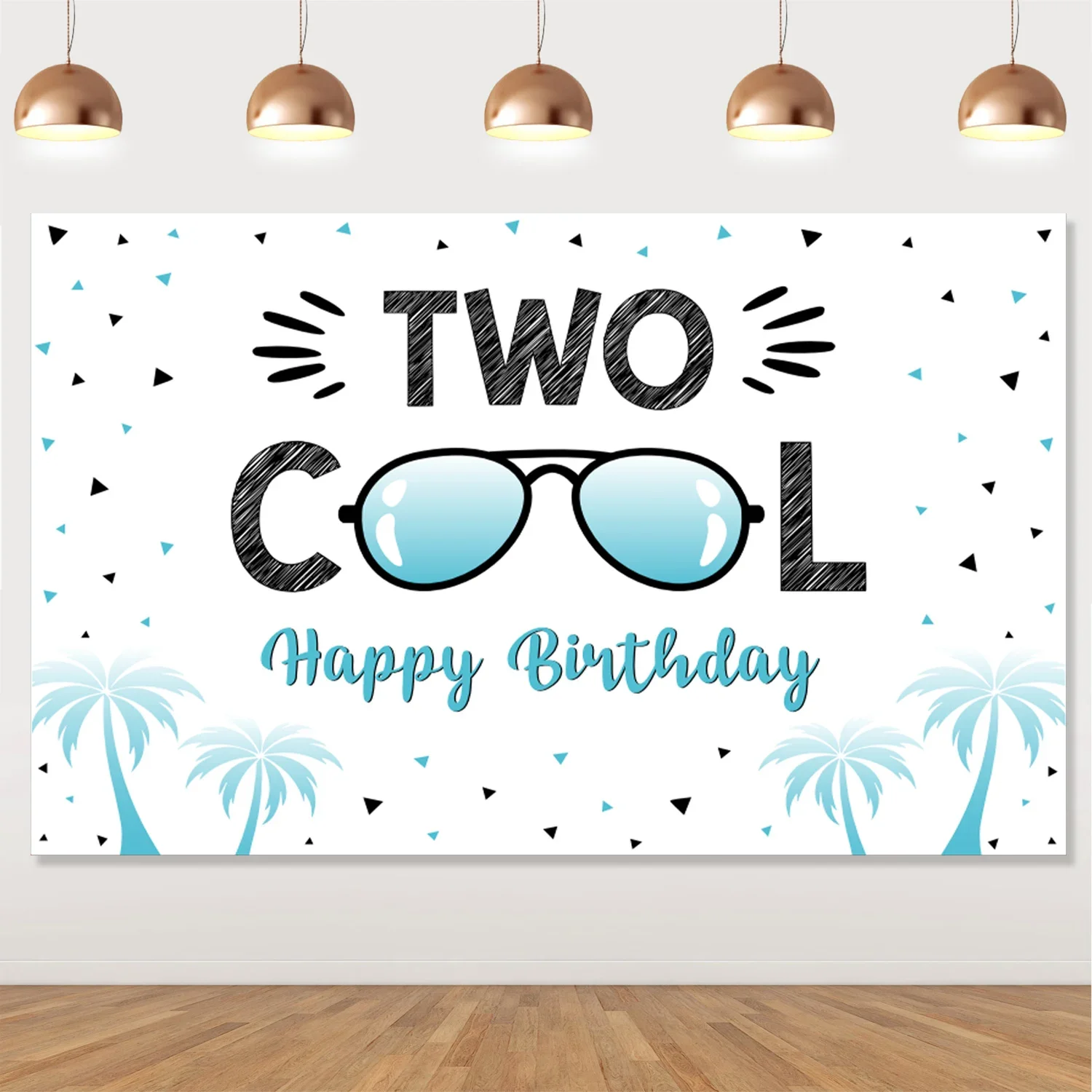 Happy 2nd Birthday Party Decor, Two Cool Sunglasses Backdrop, Photography Background Banner for Cake Table, Photo Props Boy