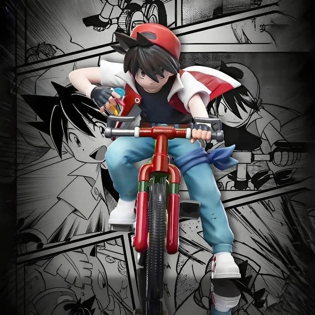 6cm Pokemon Anime Figur Ash Ketchum beim Radfahren Figuren Rote Actionfiguren PVC Sammlerstücke Modell Spielzeug Geschenke